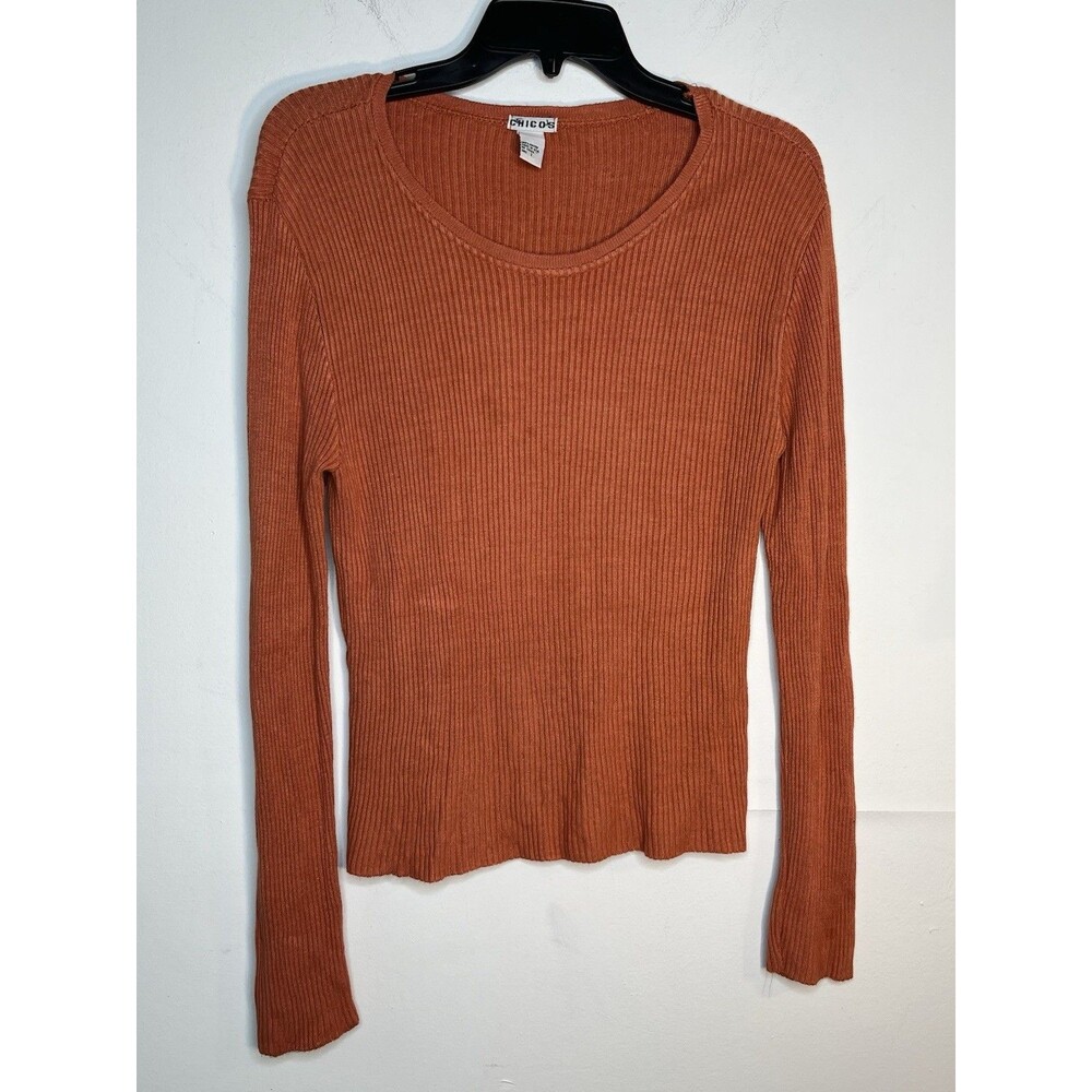 Chicos Cavern Clay Orange Brown Earth Tone Womens 1 Ribbed vtg top M 6 8